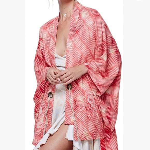 Free People Other - Free People Women's Shibori Printed Rope-Belt Kimono Coral Combo One Size